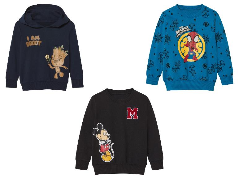 Dětské mikiny: Groot, Spiderman, Mickey.