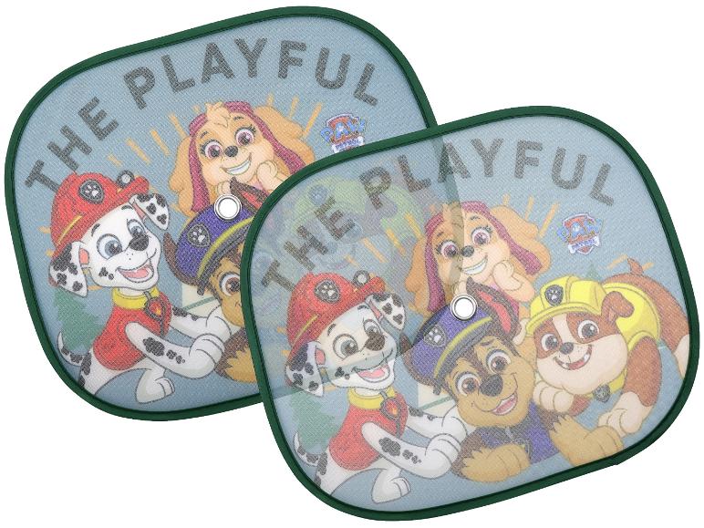 Autosluneční clony Tlapková patrola s Marshallem, Skye, Chasem a Rubblem, s textem „THE PLAYFUL“