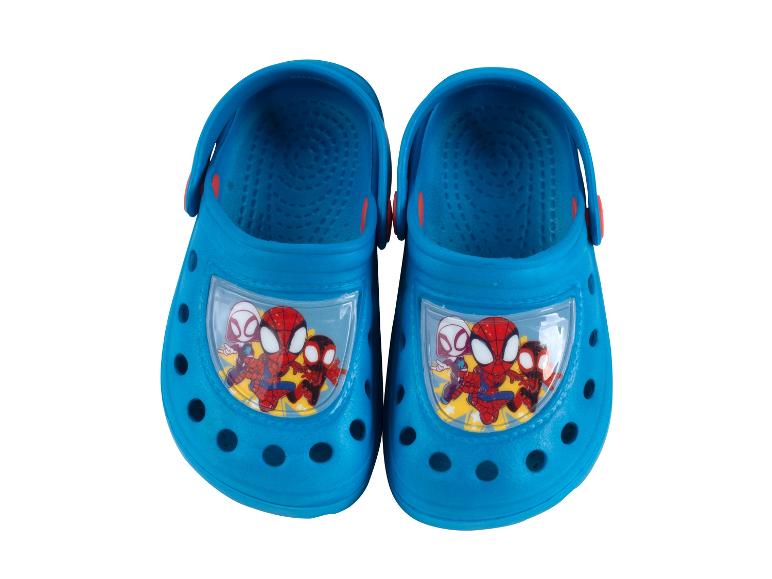 Modré dětské kroksové boty s motivem Spider-Mana.