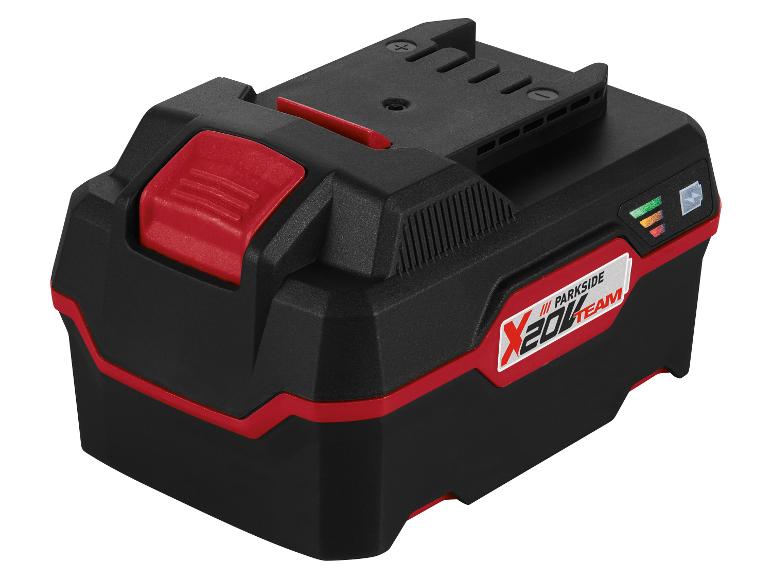 Černá a červená baterie Parkside X 20V Team pro elektrické nářadí