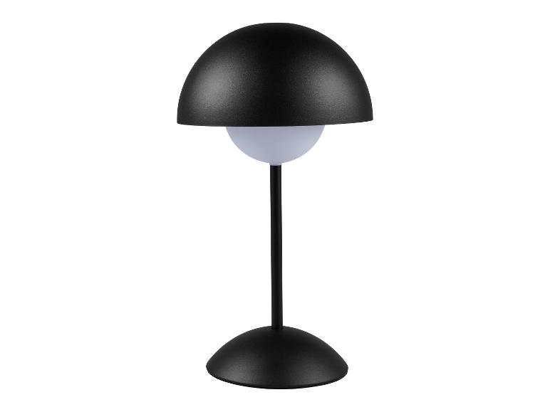Černá moderní stolní lampa s kopulovitým stínítkem a kulovým světelným zdrojem