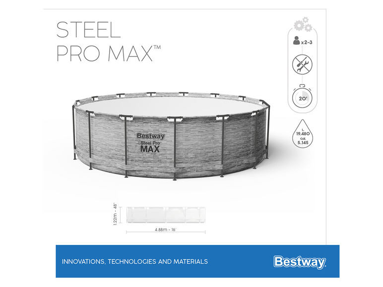  Zobrazit na celou obrazovku Bestway Bazén Steel ProMAX™ s filtračním zařízením a schůdky, 4,88 x 1,22 m - Obrázek 10