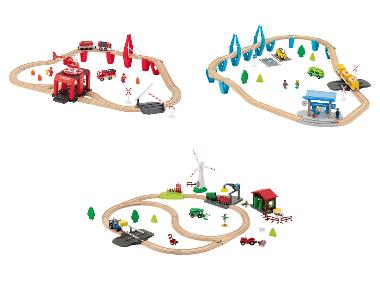 lupilu® Dřevěná železnice Hasiči / Osobní vlak / Život na statku