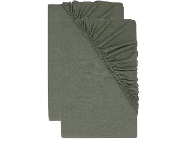 LIVARNO® Sada žerzejových napínacích prostěradel s podílem lnu, 90–100 x 200 cm, 2dílná, zelená