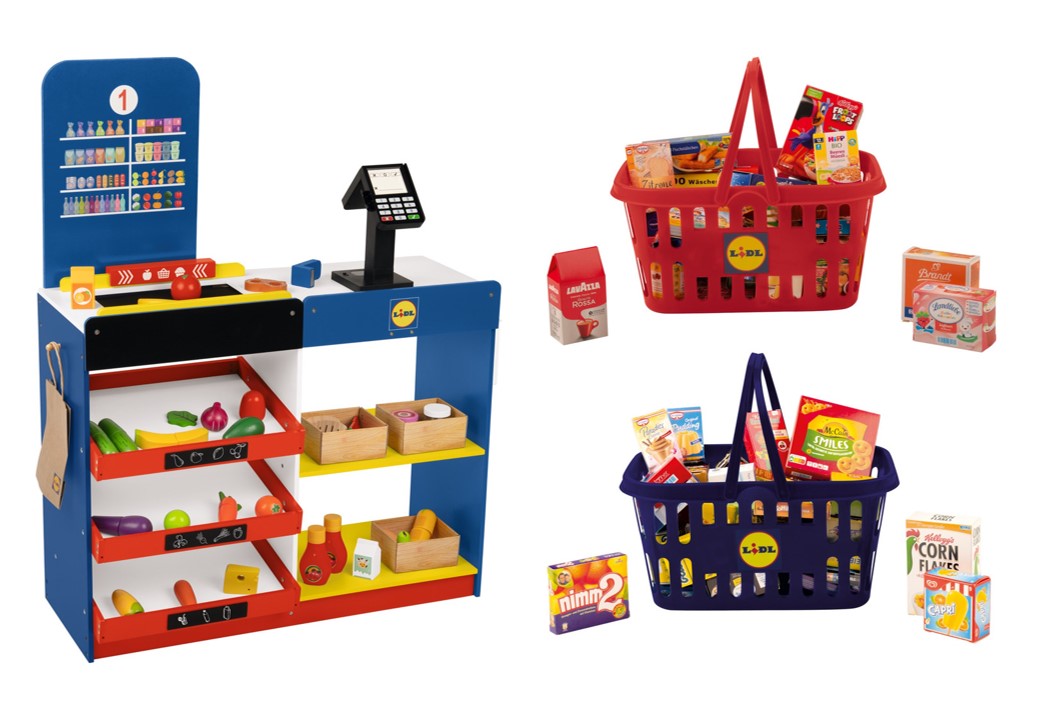 Playtive Dřevěný supermarket LIDL se sadou nákupních košíků