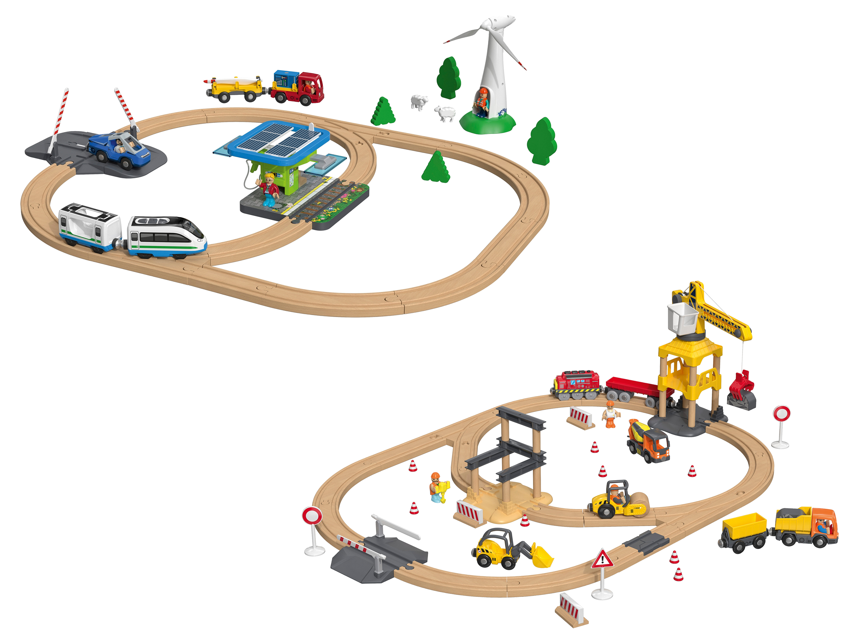 Playtive Dřevěná železnice Staveniště / Obnovitelné zdroje energie