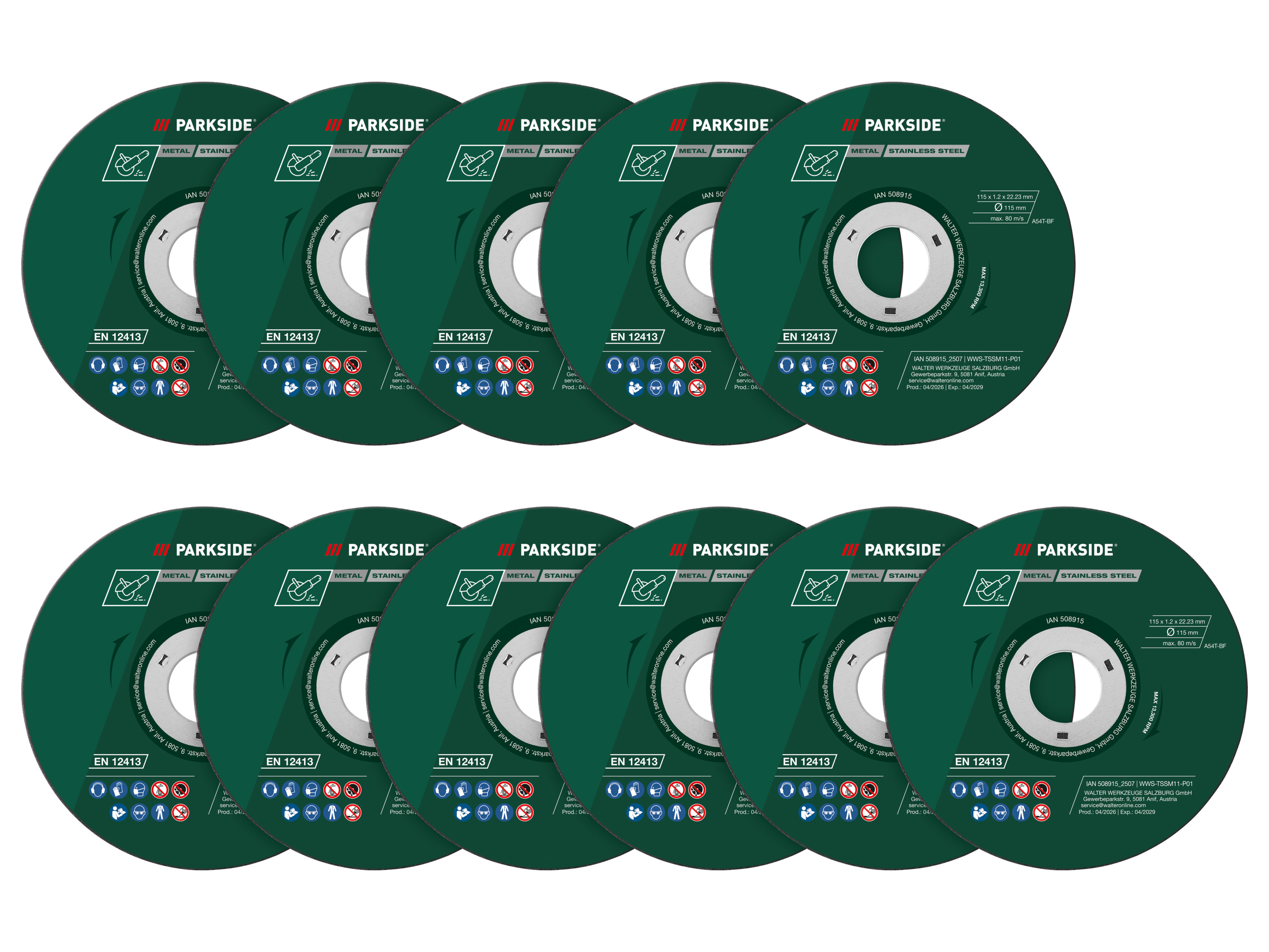 Parkside® Příslušenství k úhlové brusce, Ø 115 mm (sada řezných kotoučů, 11dílná)