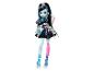 Panenka Monster High Frankie Stein s modrou kůží, černými a modrými vlasy a nesourodými končetinami