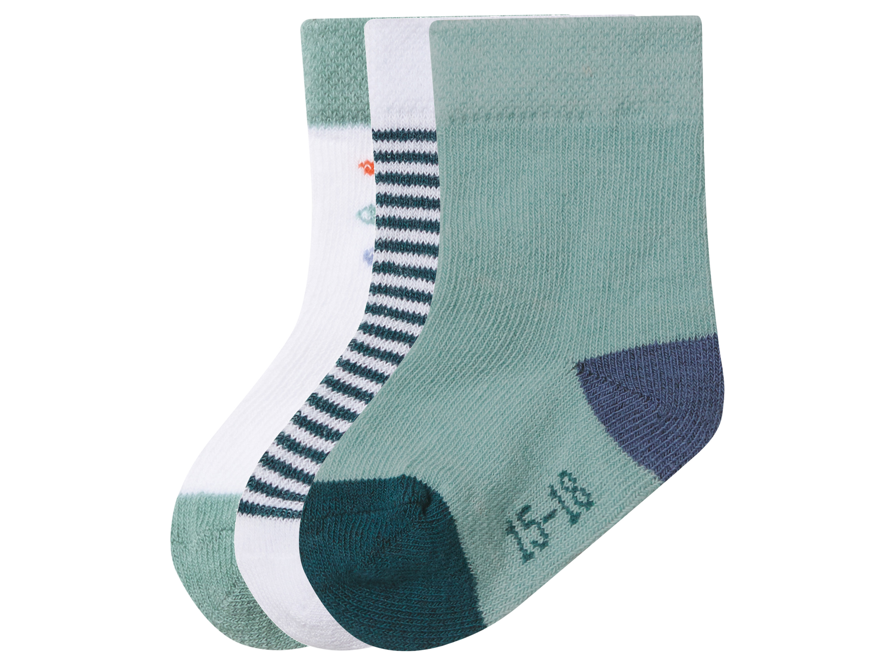 lupilu® Dětské ponožky s BIO bavlnou, 3 páry (zelená/bílá, 11-14)