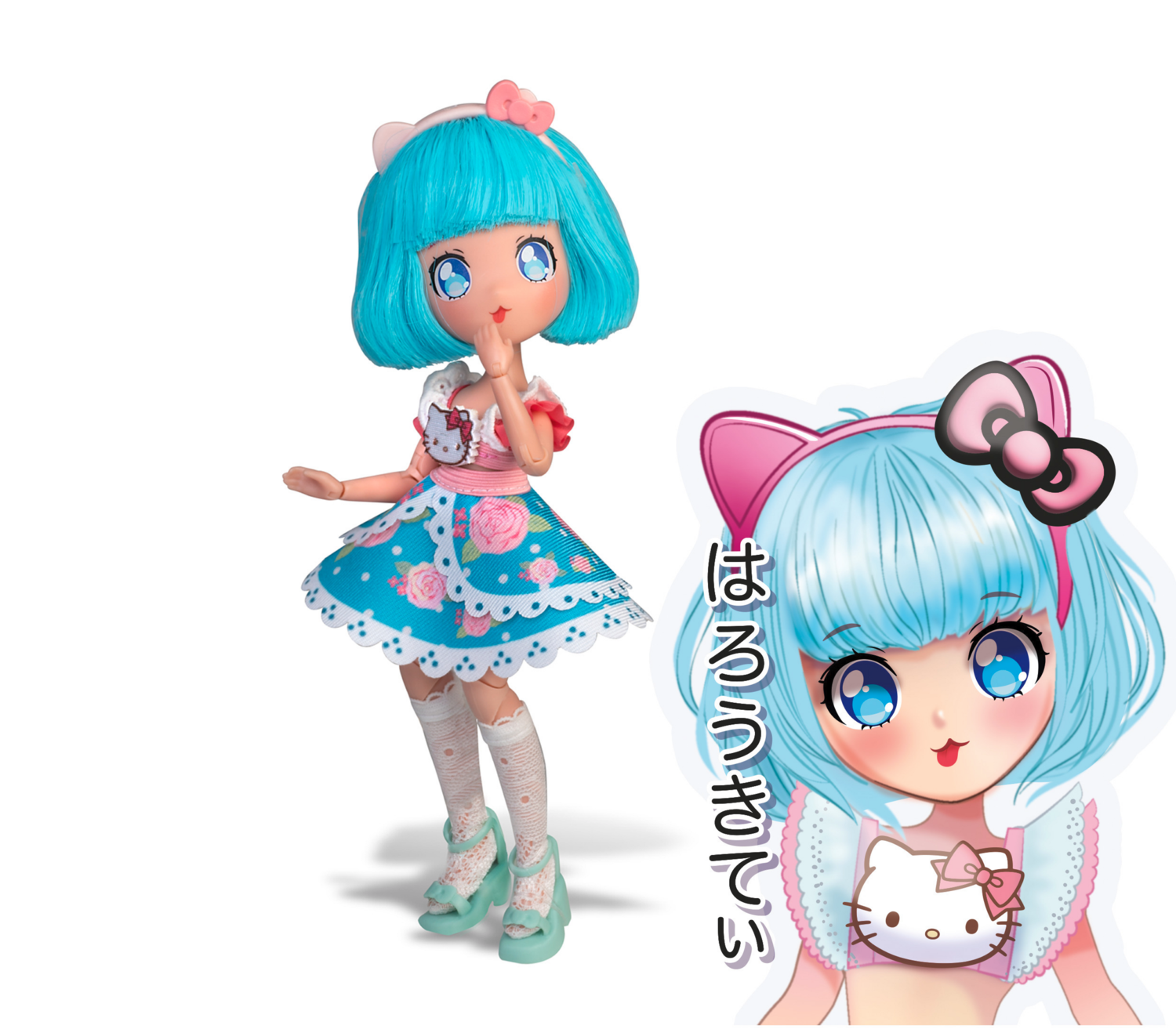 Hello Kitty Manga panenka, 19 cm (Pretty Pink – modré vlasy)