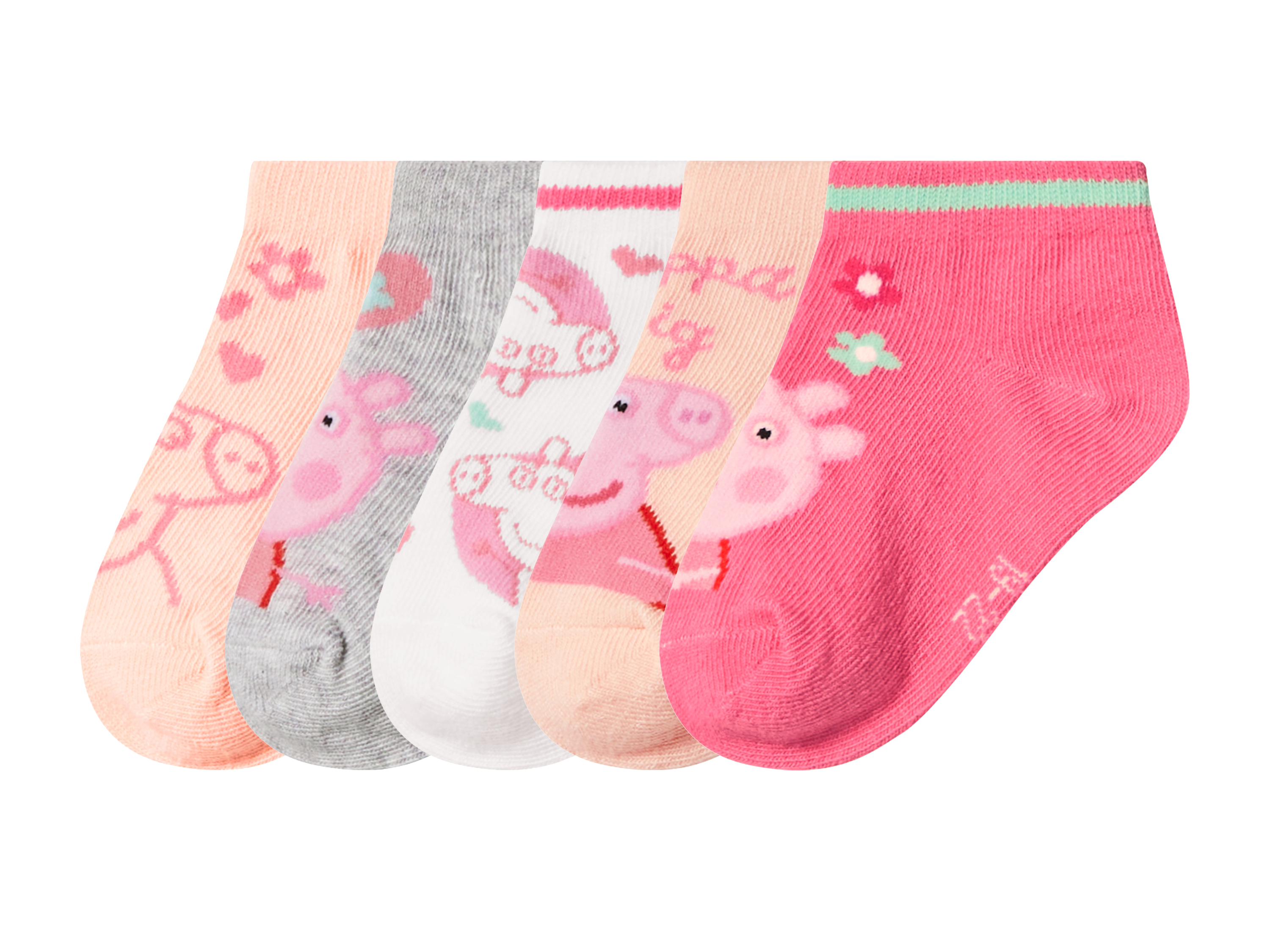 Dětské kotníkové ponožky, 5 párů (dívčí plavky / Prasátko Peppa, 19-22)