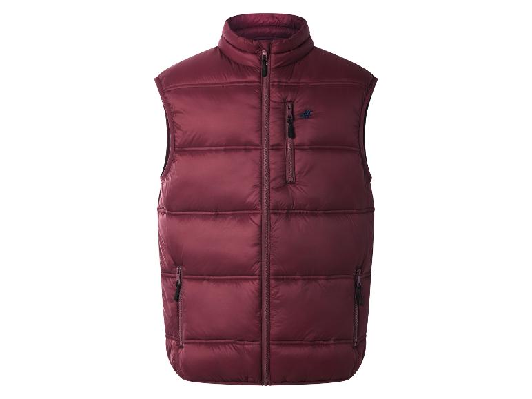 Tmavě bordó prošívaná vesta se zipem a logem.