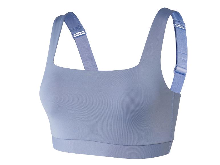 Modrá sportovní podprsenka se širokými ramínky.