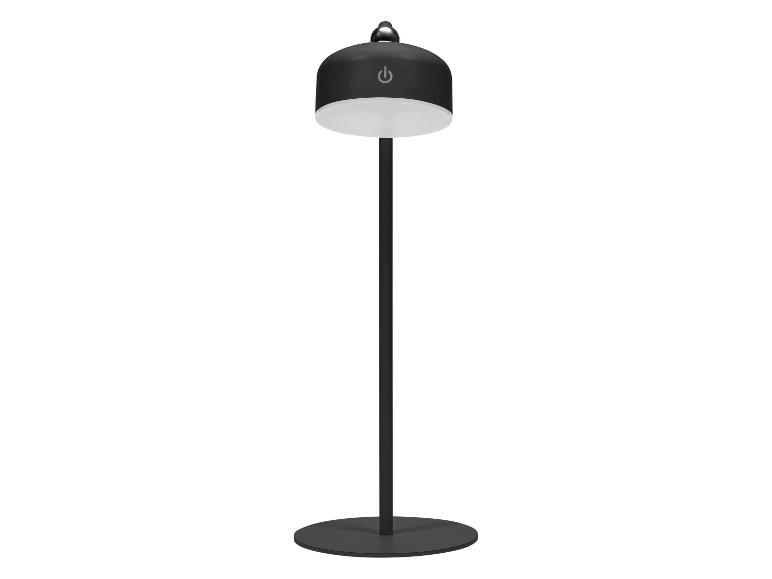 Černá stojací lampa s bílým světlem a tlačítkem napájení
