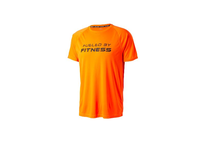 Oranžové sportovní tričko Crivit s nápisem „FUELED BY FITNESS“.