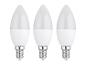 Tři bílé LED žárovky ve tvaru svíčky s paticí E14