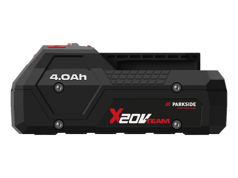 Černá 4.0Ah baterie pro elektrické nářadí s červenými detaily a textem „X 20V TEAM“.