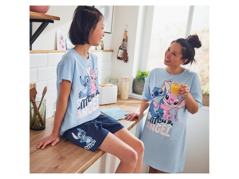 Pyžama Stitch a Angel: triko a šortky pro dítě, tunika pro dospělé.