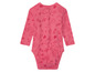 Růžová body s dlouhým rukávem pro miminko s potiskem sluníček, duhy a srdíček.