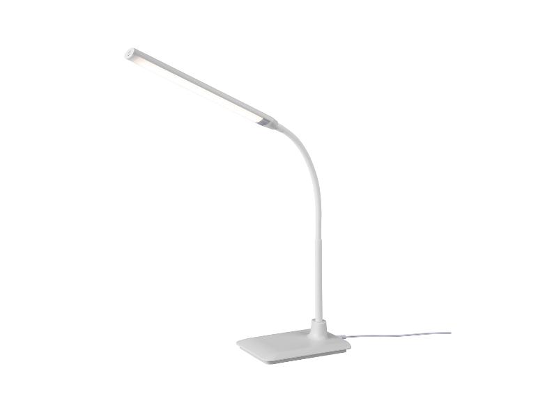 Bílá LED stolní lampa s flexibilním ramenem a obdélníkovou základnou