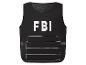Černá vesta FBI s bílým textem a vodorovnými čarami