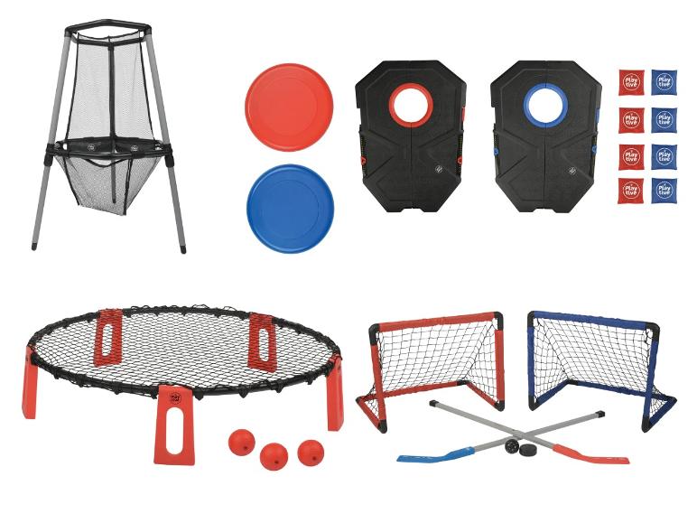Hry s frisbee, hra s kroužky, trávníkový hokej a míčová hra.