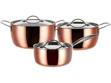 Sada hrnců s měděnou povrchovou úpravou, Ø 16 cm, Ø 20 cm, Ø 24 cm, 3dílná