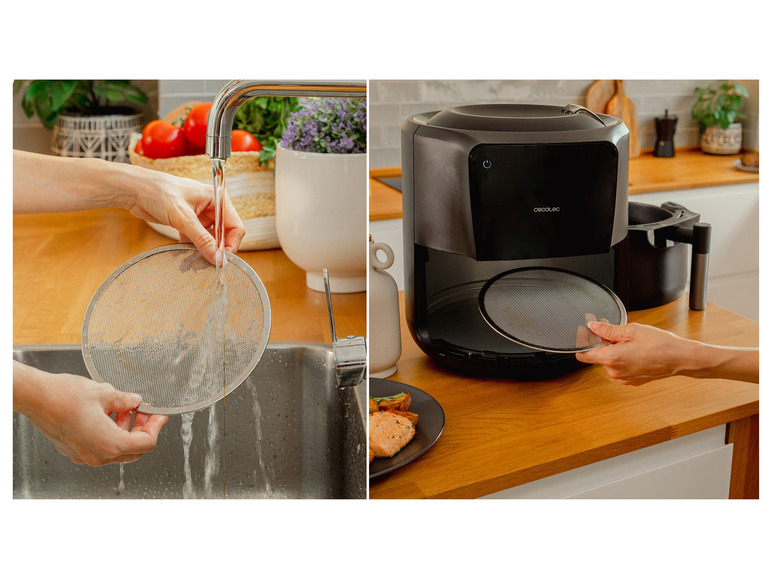 Cecotec fritéza na horký vzduch s roštem, který se čistí.