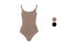 Béžové stahovací body s tenkými ramínky, dostupné v béžové a černé barvě.