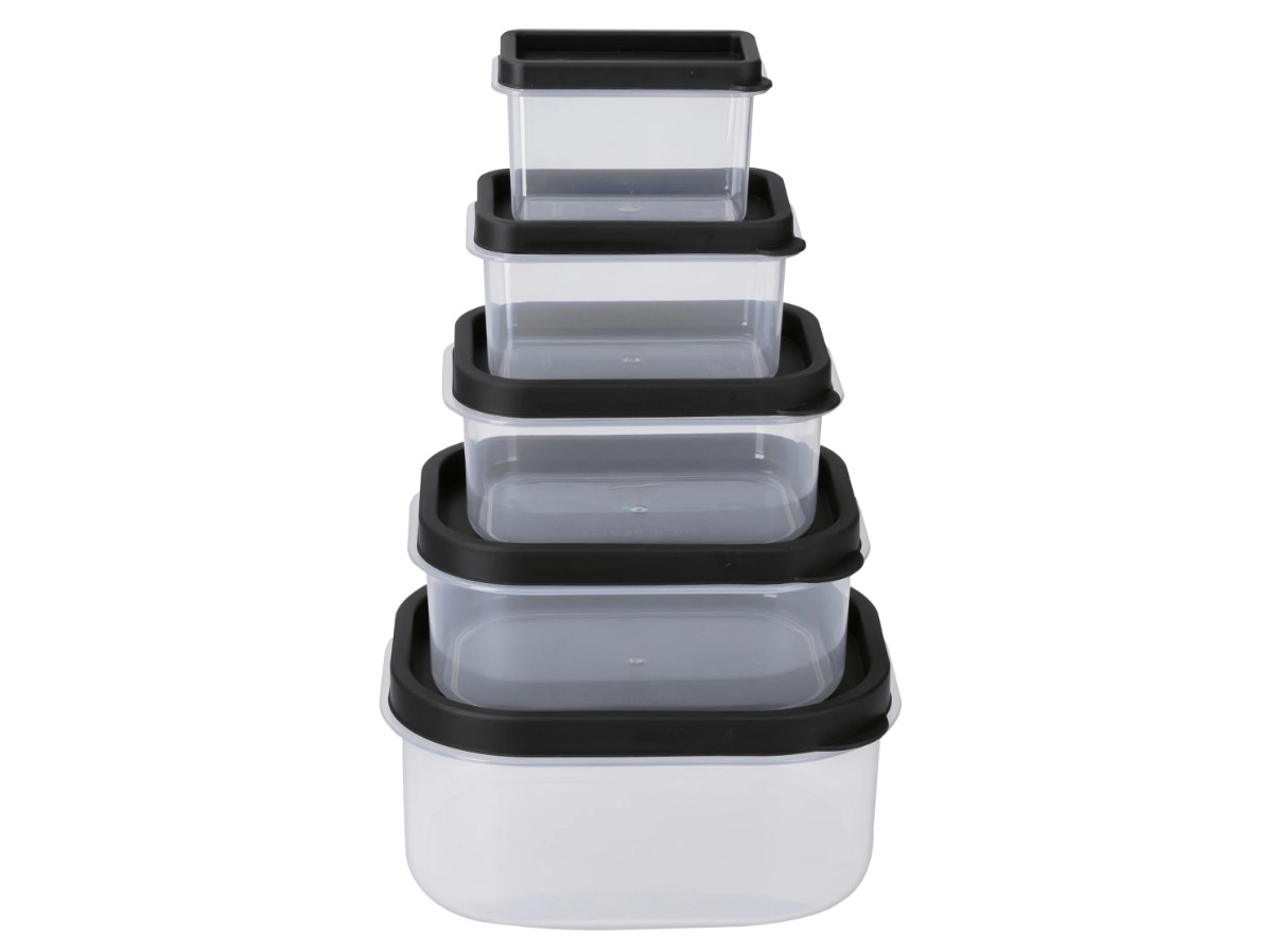 Silvercrest® Sada potravinových dóz, 5dílná (obdélníková, černá)