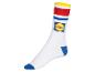 Bílé ponožky s modrými a červenými pruhy a logem Lidl.