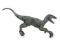 Hračka dinosaura, zelený a modrý raptor na kolečkách.