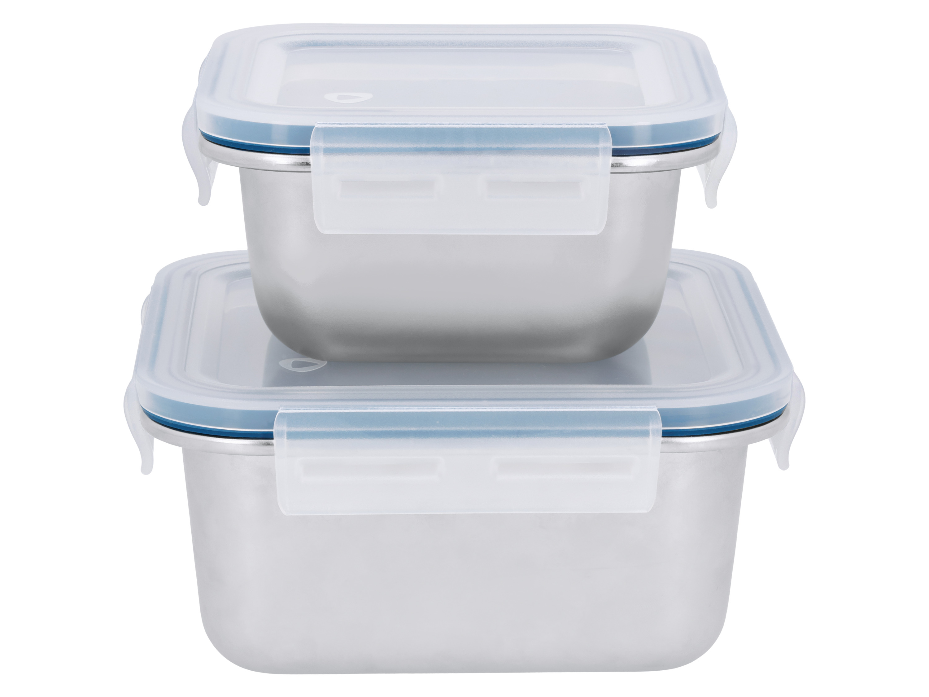 Silvercrest® Sada nerezových potravinových dóz, 2dílná (čtvercový, stříbrná/modrá)