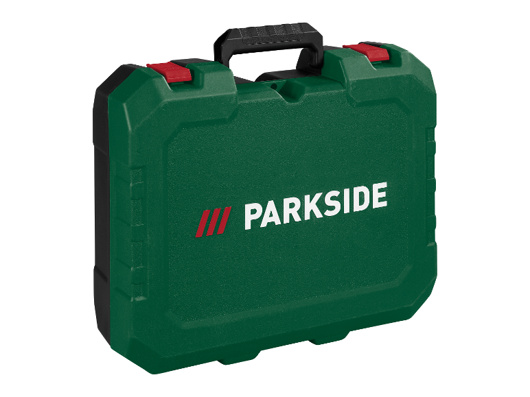 Zelená krabička na nářadí Parkside s rukojetí.