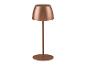 Měděná přenosná stolní lampa s kulatou základnou a kuželovitým stínítkem