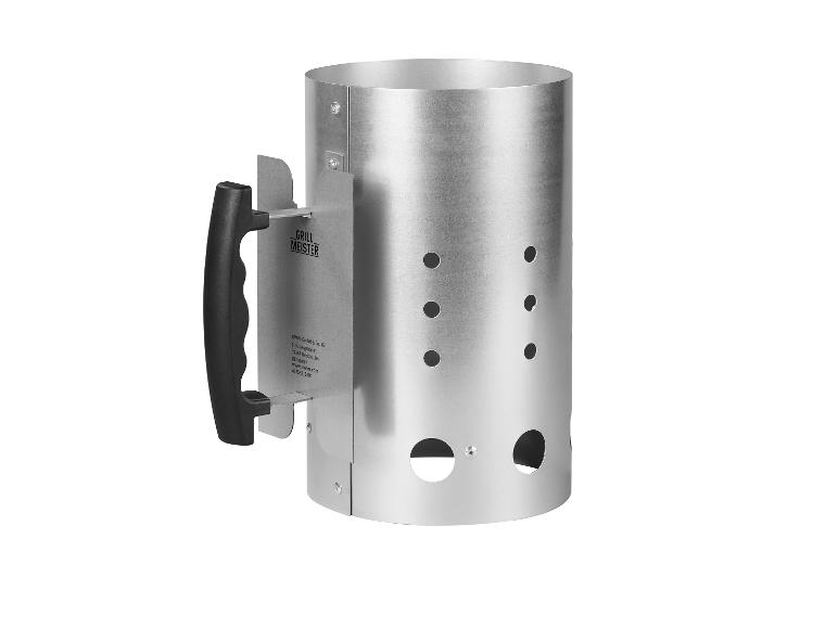 Kovový rozpalovač uhlí Grill Meister s černou rukojetí.
