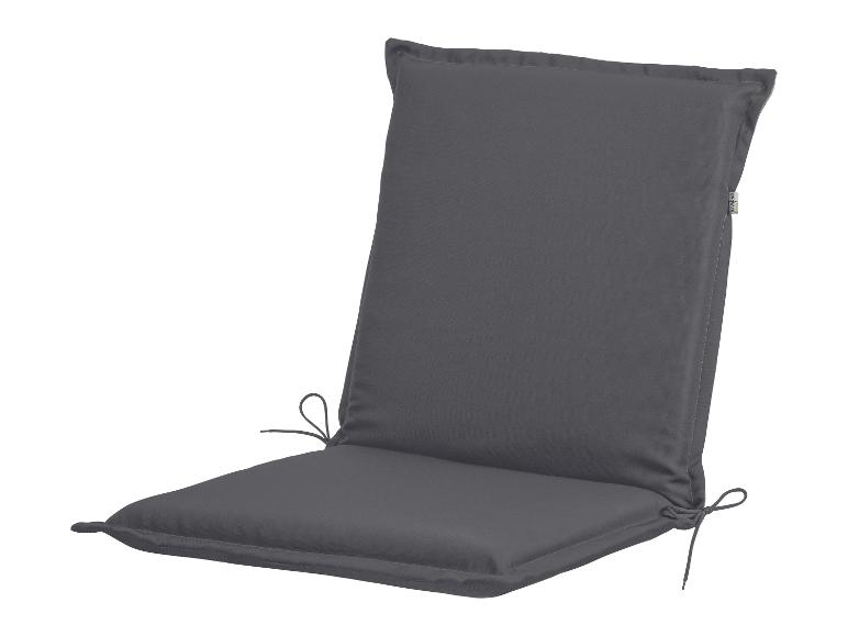 Šedý polštář na zahradní židli s opěradlem a vázáním