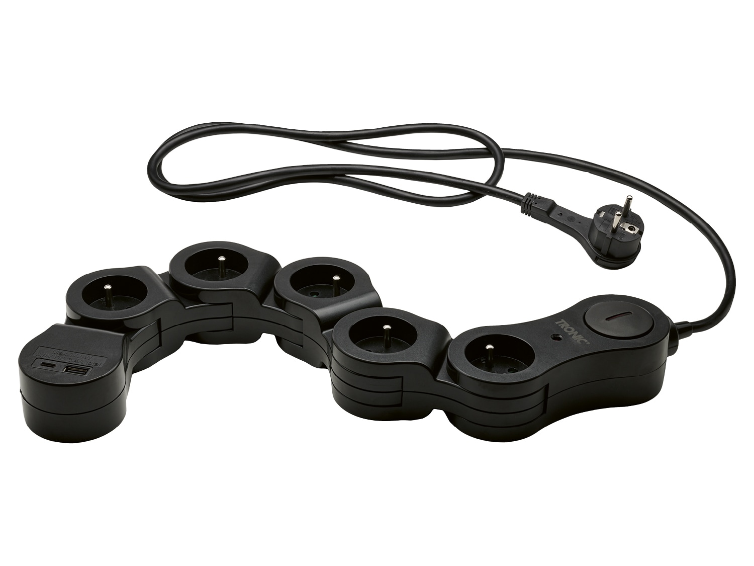 Tronic® Ohebná zásuvková lišta (zásuvková lišta/černá)