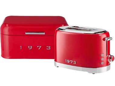 SILVERCREST® Sada retro topinkovače 1973 STR 980 C3 a retro chlebníku Chrom 1973, červená