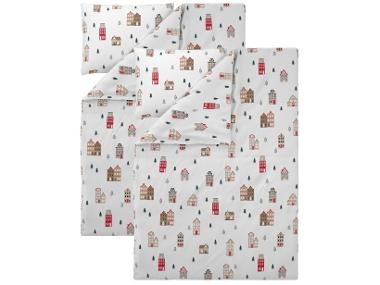 Sada ložního povlečení z jemného flanelu, 140 x 200 cm, 70 x 90 cm, domečky, 2dílná