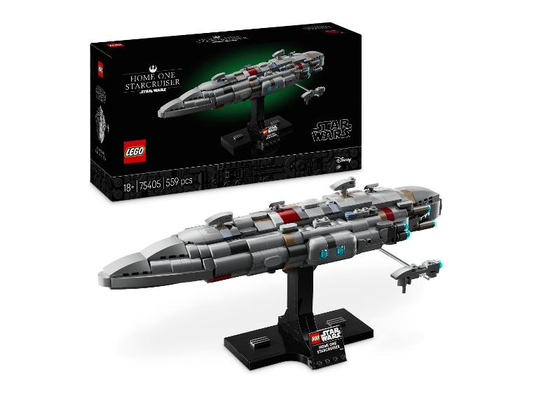 Model LEGO Star Wars Home One Star Cruiser a jeho produktová krabice.