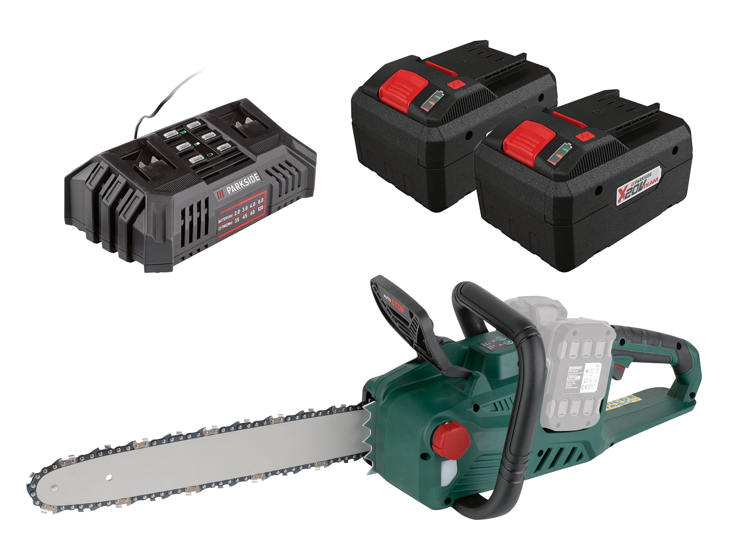 PARKSIDE® Aku řetězová pila PKSA 40 Li B2, 2x 8 Ah
