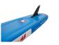 Modrý nafukovací paddleboard s ploutví a rozměry 320cm x 84cm x 15cm.