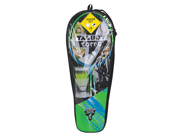 Dětská sada na badminton Talbot Torro s raketou, míčky a taškou.