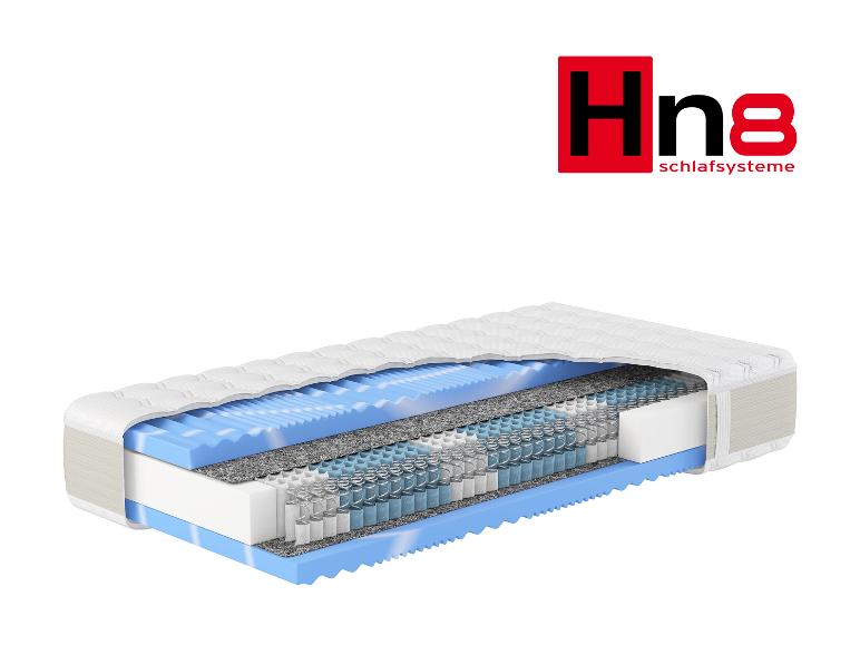 Matrace Hn8 Schlafsysteme s viditelnými vrstvami pěny a pružin.