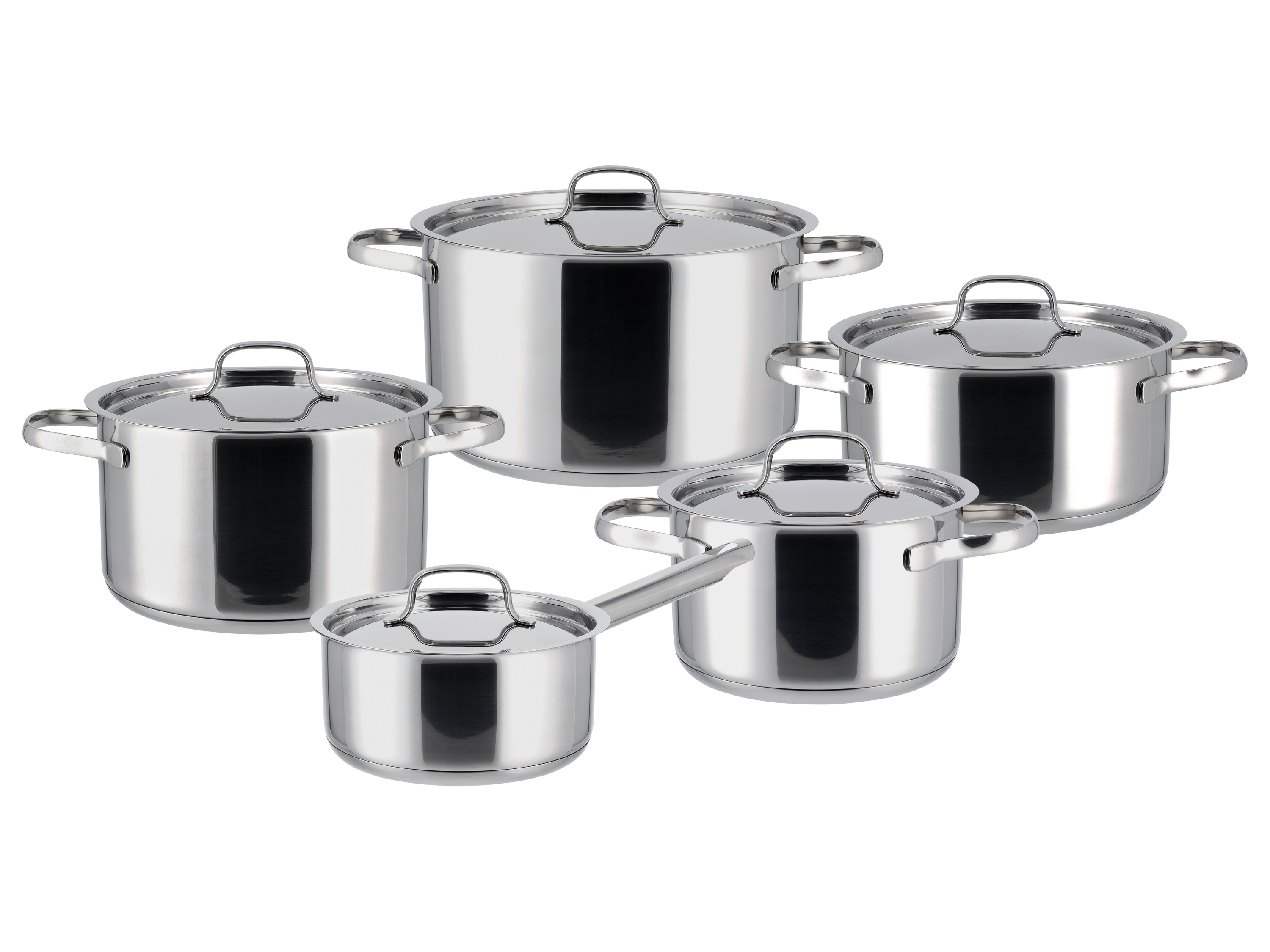 Silvercrest® Sada hrnců z nerezové oceli, 5dílná (s nerezovými poklicemi)
