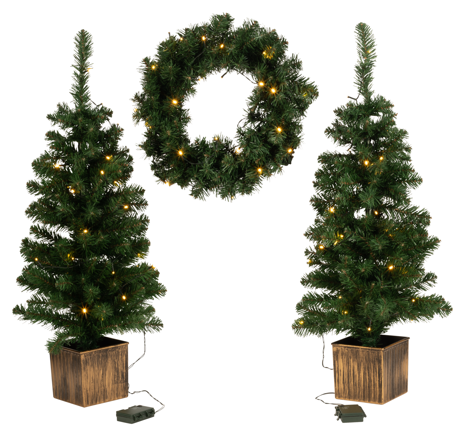 Livarno® Sada LED vánočních stromků a adventního věnce, 3dílná