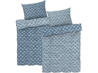 Sada saténového ložního povlečení, 140 x 200 cm, 70 x 90 cm, květiny/modrá, 2dílná