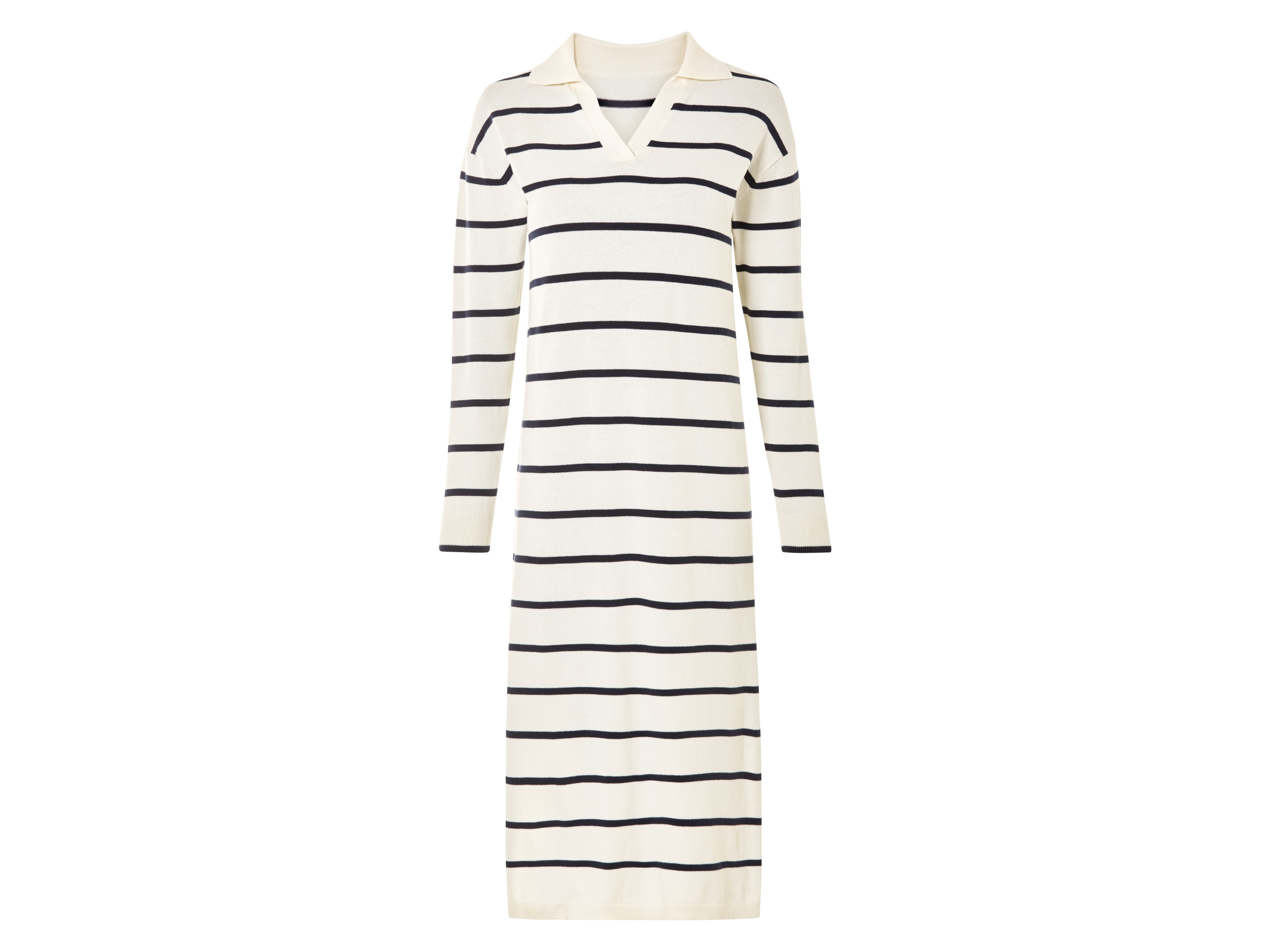 esmara® Dámské pletené midi šaty (béžová / navy modrá / pruhy, Xs(32/34))