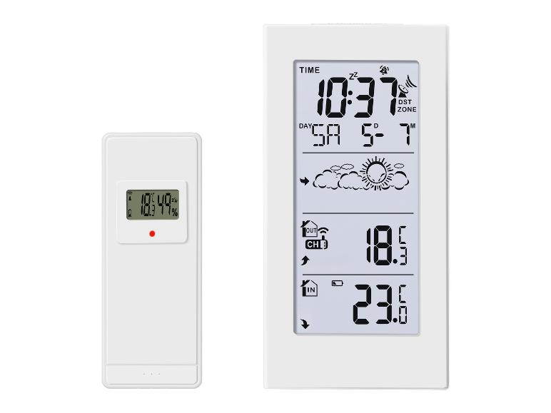 Digitální meteorologická stanice: vnitřní/venkovní teploměr a vlhkoměr.